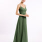 Vestidos de chiffon con tirantes finos y escote en V Verde Oliva Tallas Grandes