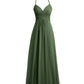 Vestidos de chiffon con tirantes finos y escote en V Verde Oliva Tallas Grandes