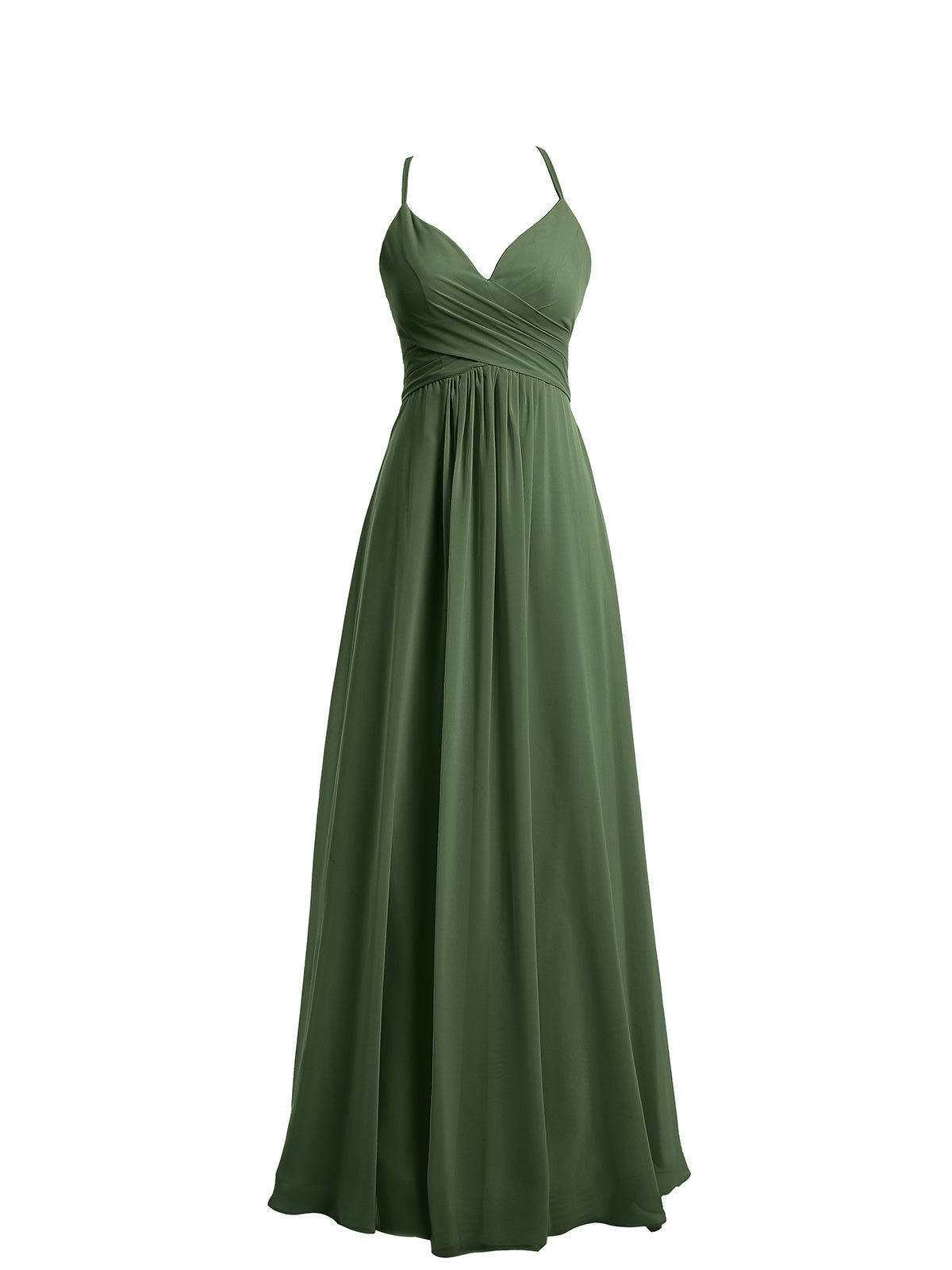 Vestidos de chiffon con tirantes finos y escote en V Verde Oliva Tallas Grandes