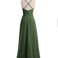 Vestidos de chiffon con tirantes finos y escote en V Verde Oliva Tallas Grandes