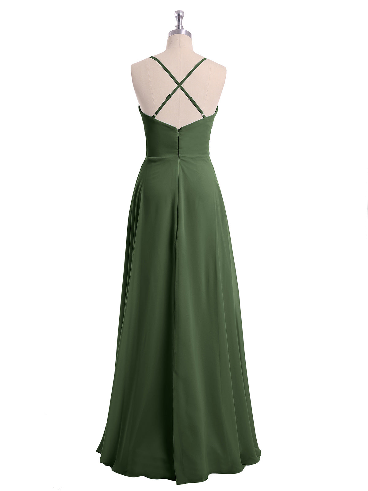 Vestidos de chiffon con tirantes finos y escote en V Verde Oliva Tallas Grandes