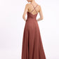 Vestidos de chiffon con tirantes finos y escote en V Terracota Tallas Grandes