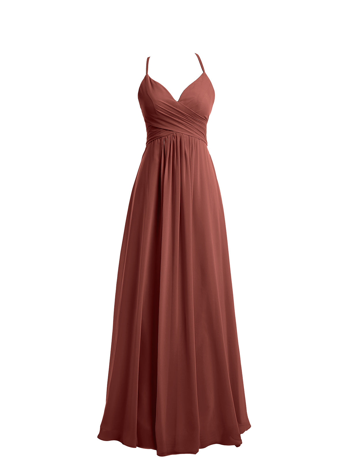 Vestidos de chiffon con tirantes finos y escote en V Terracota