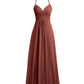 Vestidos de chiffon con tirantes finos y escote en V Terracota Tallas Grandes
