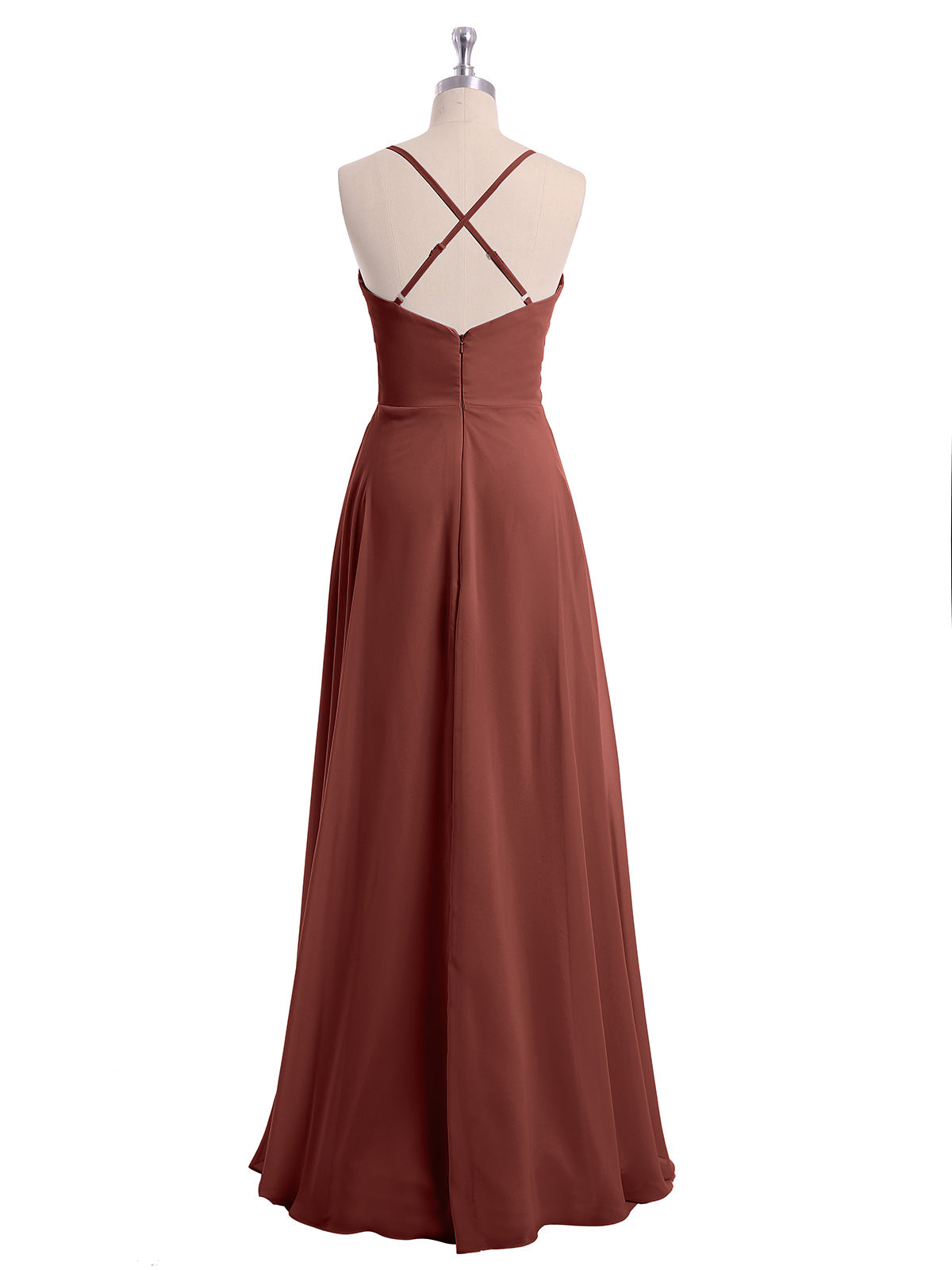 Vestidos de chiffon con tirantes finos y escote en V Terracota