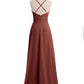 Vestidos de chiffon con tirantes finos y escote en V Terracota Tallas Grandes