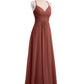 Vestidos de chiffon con tirantes finos y escote en V Terracota