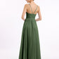 Vestidos de dama de honor de chiffon con tirantes finos y escote en V Verde Oliva Tallas Grandes