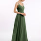 Vestidos de dama de honor de chiffon con tirantes finos y escote en V Verde Oliva Tallas Grandes