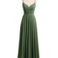 Vestidos de dama de honor de chiffon con tirantes finos y escote en V Verde Oliva Tallas Grandes