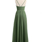 Vestidos de dama de honor de chiffon con tirantes finos y escote en V Verde Oliva Tallas Grandes