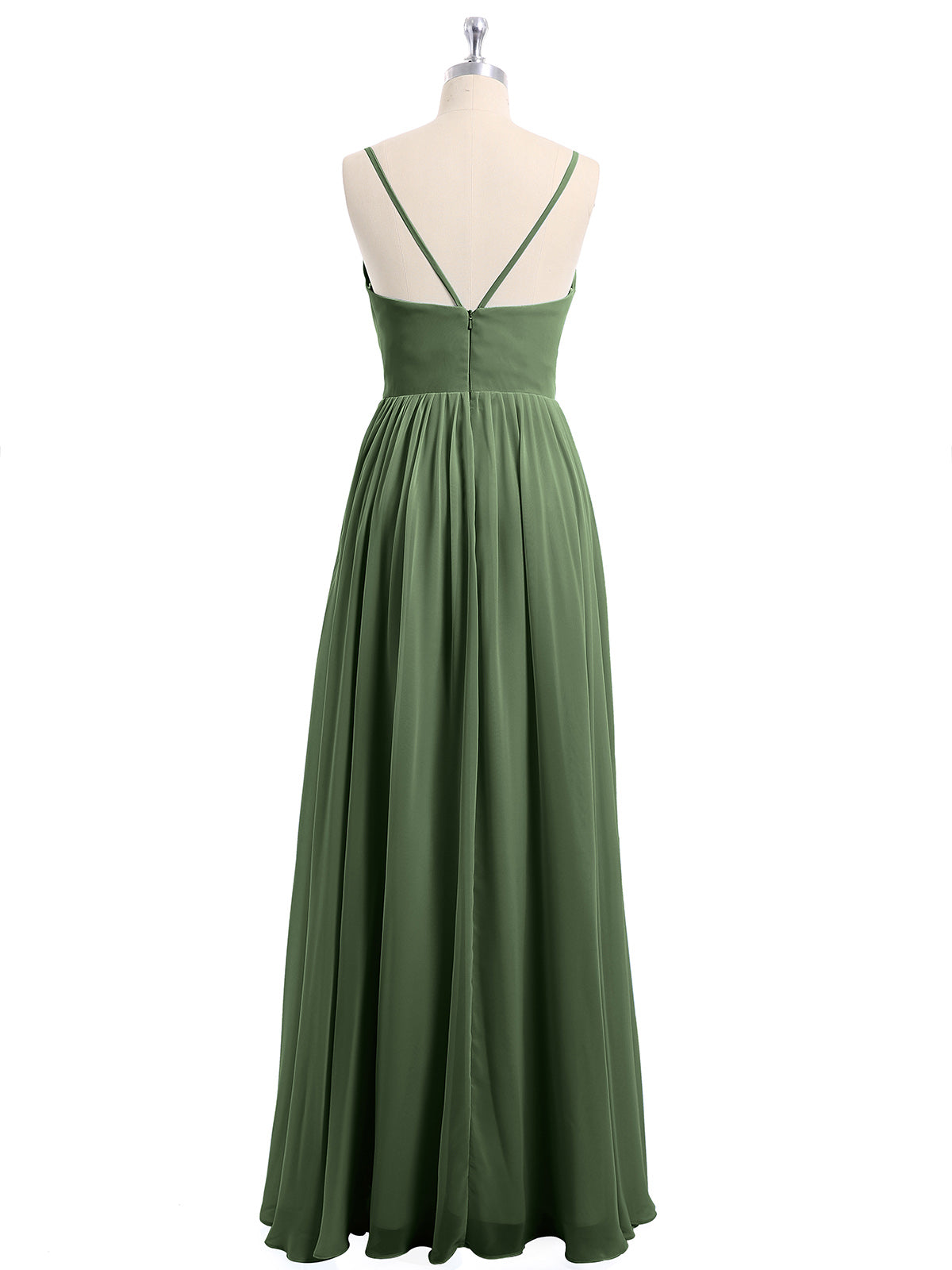 Vestidos de dama de honor de chiffon con tirantes finos y escote en V Verde Oliva Tallas Grandes