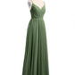 Vestidos de dama de honor de chiffon con tirantes finos y escote en V Verde Oliva Tallas Grandes