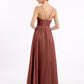 Vestidos de dama de honor de chiffon con tirantes finos y escote en V Terracota