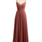 Vestidos de dama de honor de chiffon con tirantes finos y escote en V Terracota Tallas Grandes