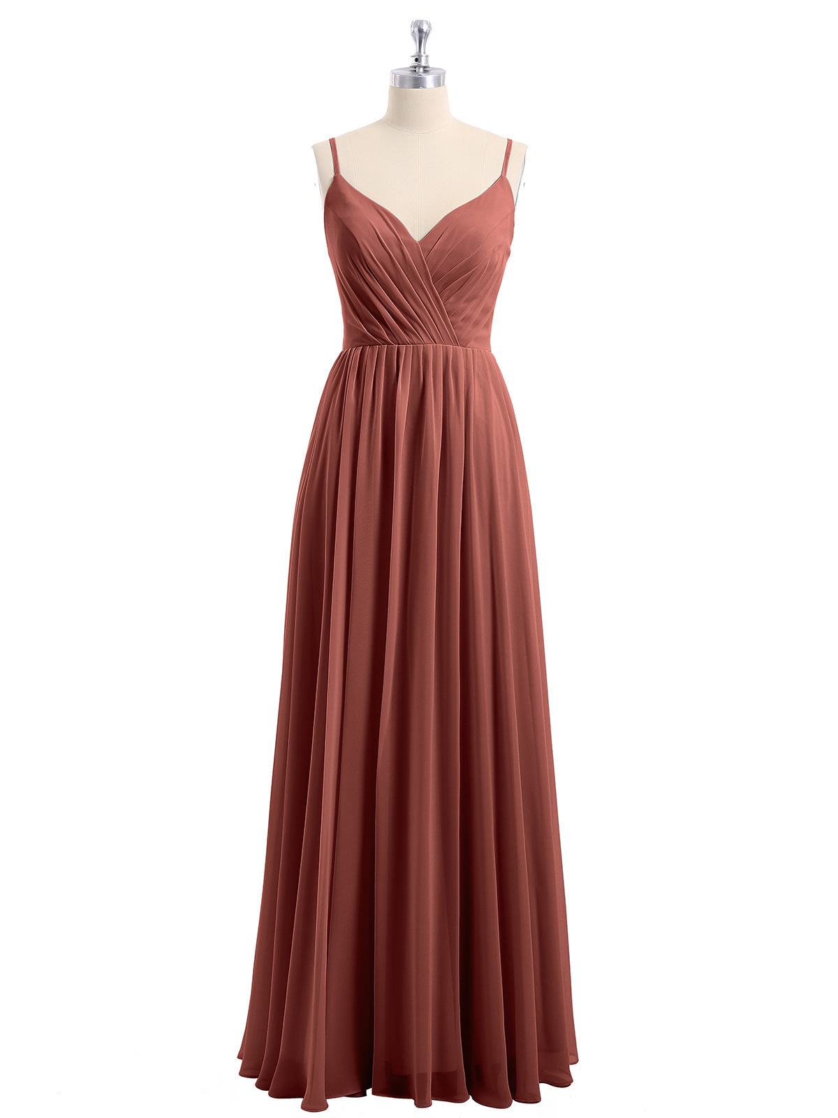 Vestidos de dama de honor de chiffon con tirantes finos y escote en V Terracota Tallas Grandes