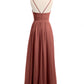 Vestidos de dama de honor de chiffon con tirantes finos y escote en V Terracota Tallas Grandes