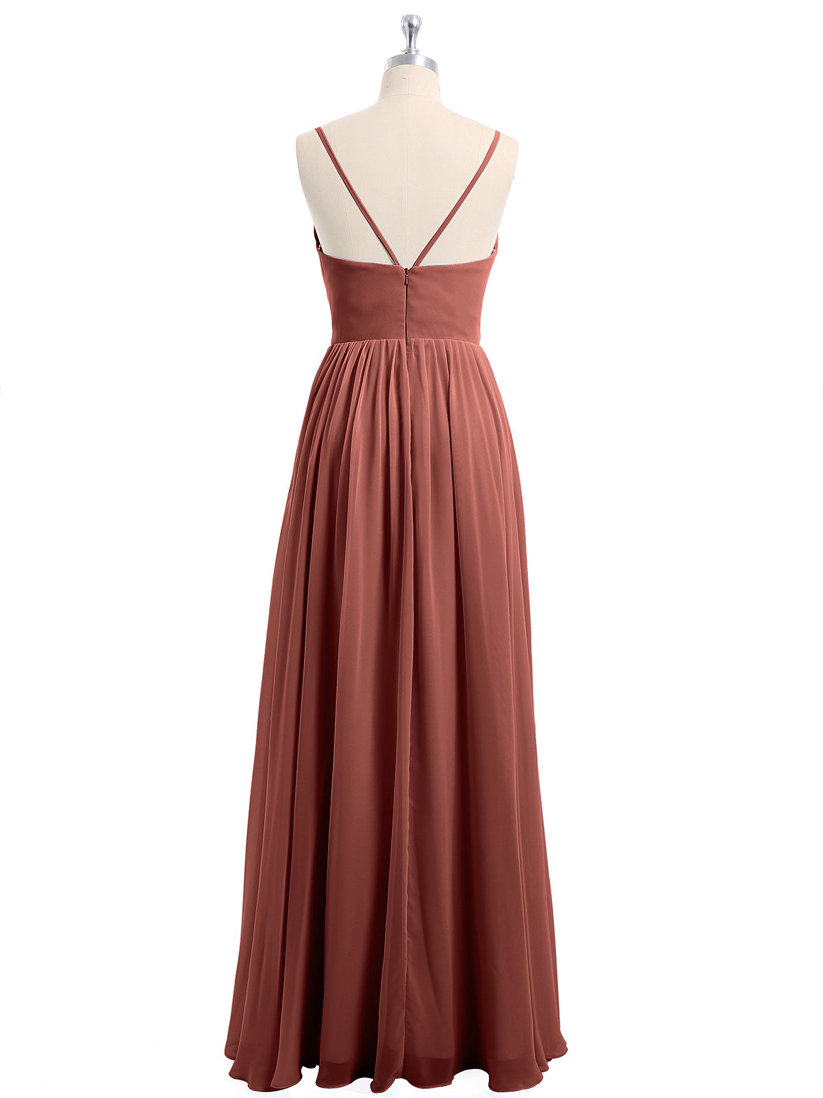 Vestidos de dama de honor de chiffon con tirantes finos y escote en V Terracota Tallas Grandes