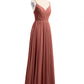 Vestidos de dama de honor de chiffon con tirantes finos y escote en V Terracota