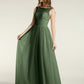 Vestidos de dama de honor de tul cruzado con escote ilusión Verde Oliva Tallas Grandes