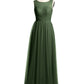 Vestidos de dama de honor de tul cruzado con escote ilusión Verde Oliva Tallas Grandes