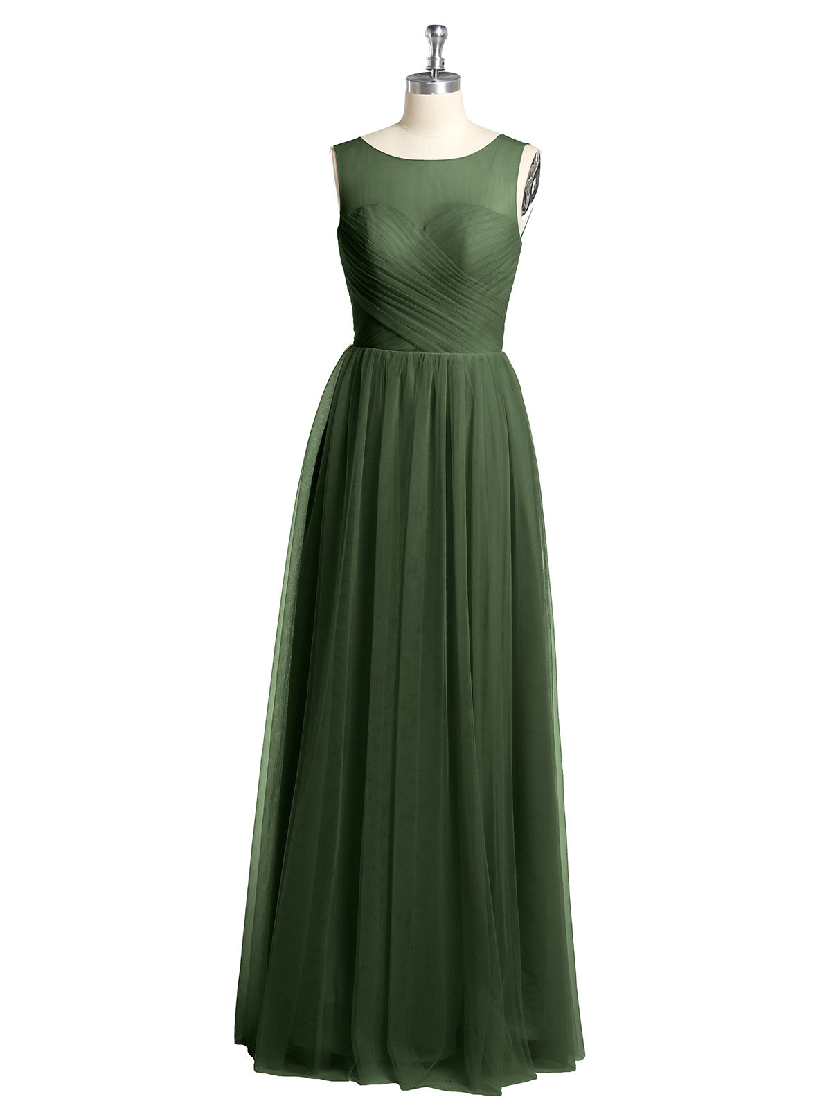 Vestidos de dama de honor de tul cruzado con escote ilusión Verde Oliva Tallas Grandes