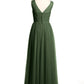 Vestidos de dama de honor de tul cruzado con escote ilusión Verde Oliva Tallas Grandes