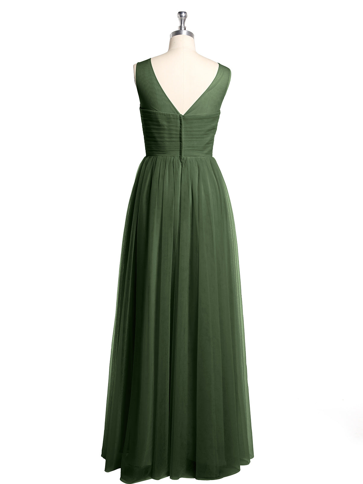 Vestidos de dama de honor de tul cruzado con escote ilusión Verde Oliva Tallas Grandes
