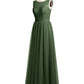 Vestidos de dama de honor de tul cruzado con escote ilusión Verde Oliva Tallas Grandes