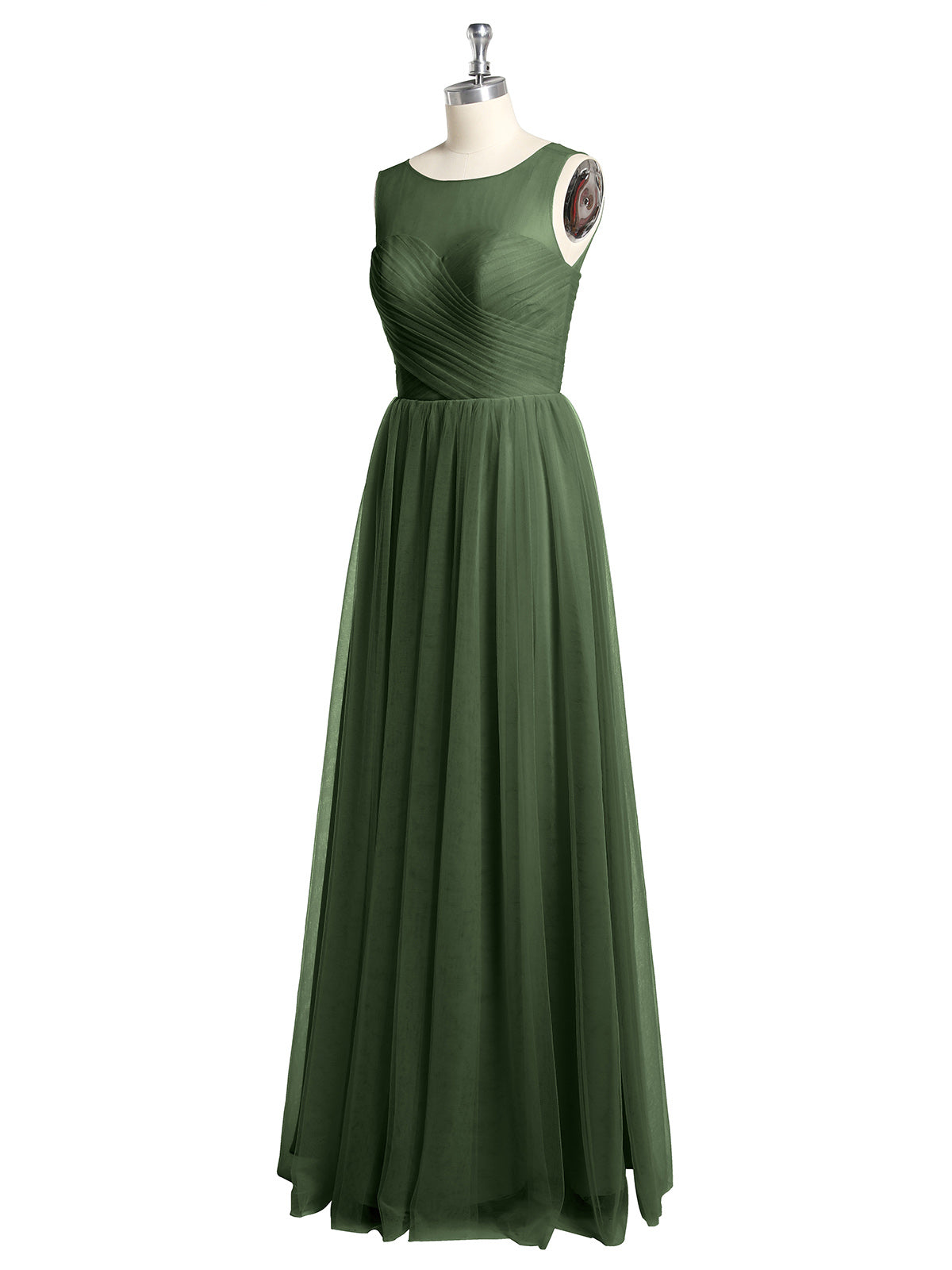 Vestidos de dama de honor de tul cruzado con escote ilusión Verde Oliva Tallas Grandes