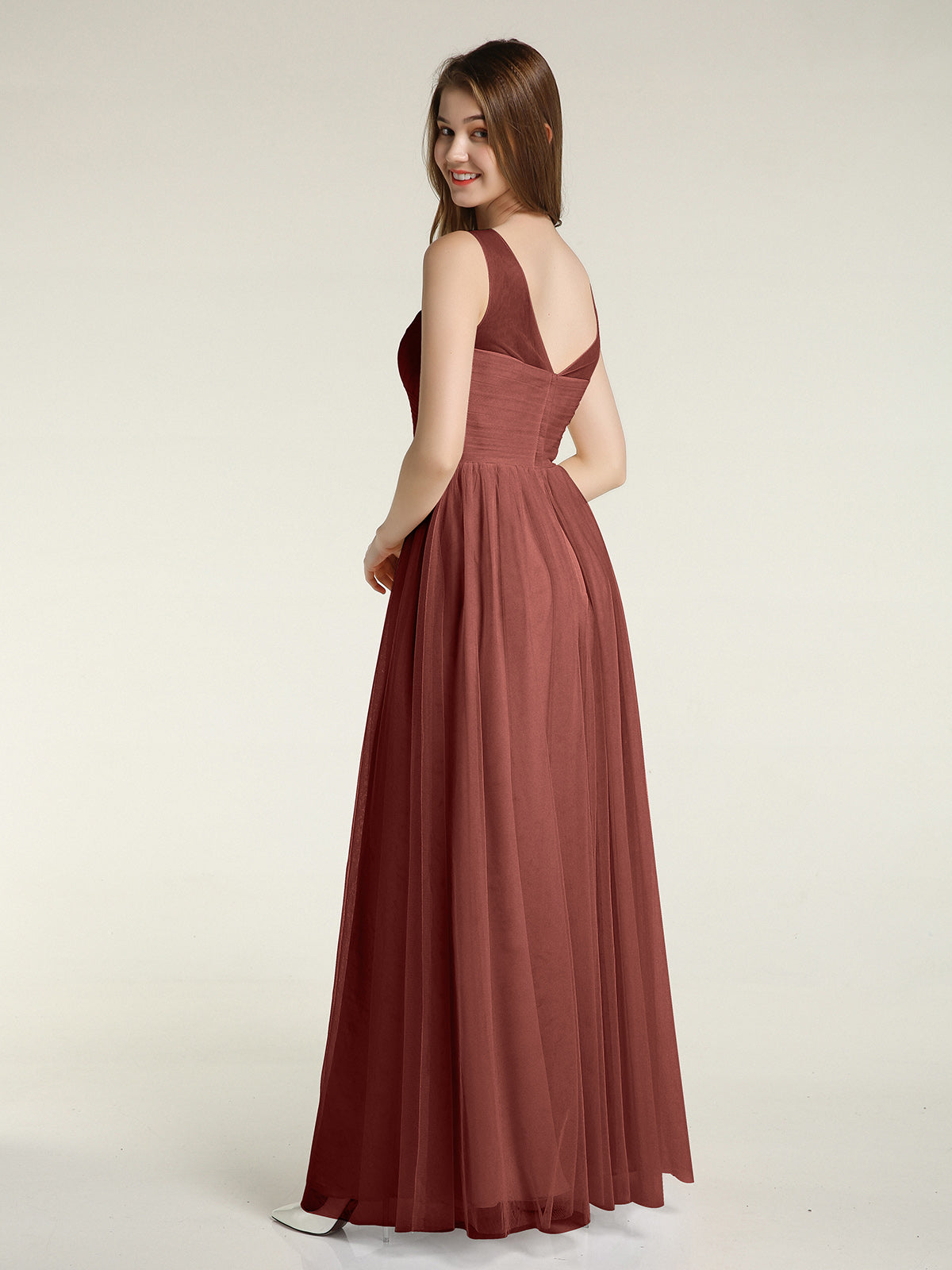 Vestidos de dama de honor de tul cruzado con escote ilusión Terracota Tallas Grandes