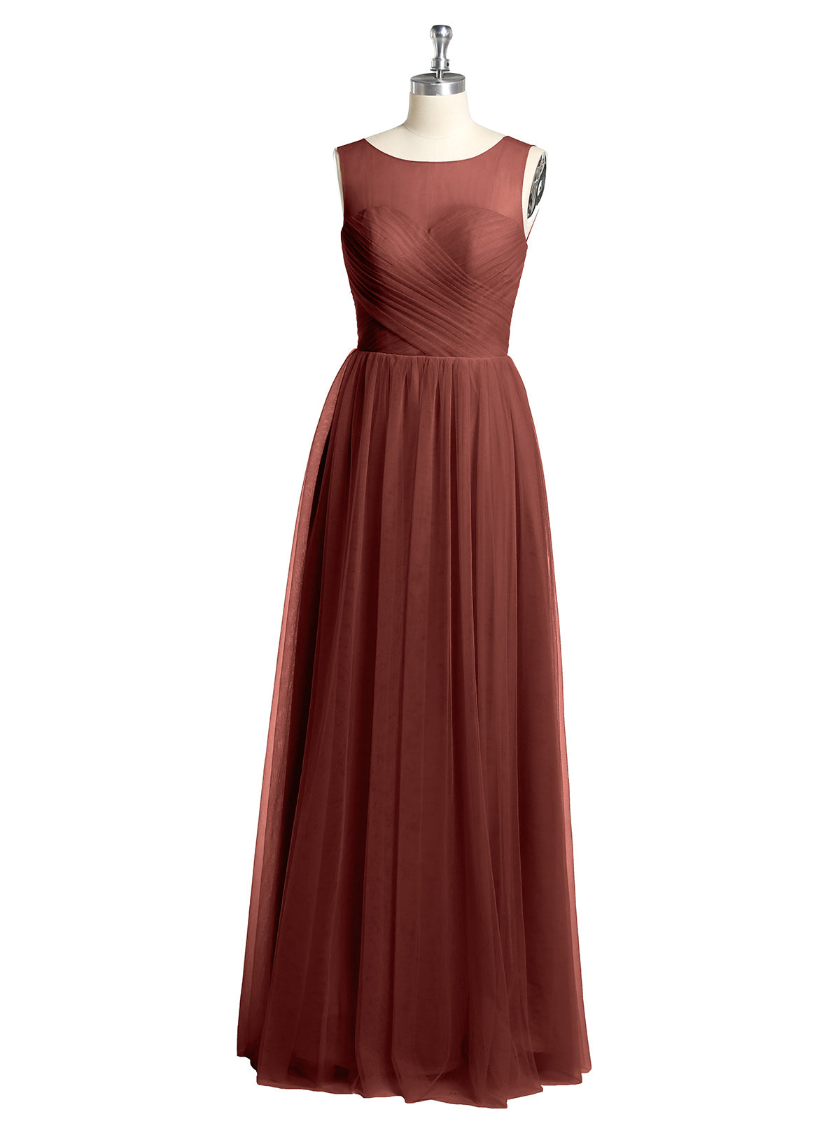Vestidos de dama de honor de tul cruzado con escote ilusión Terracota