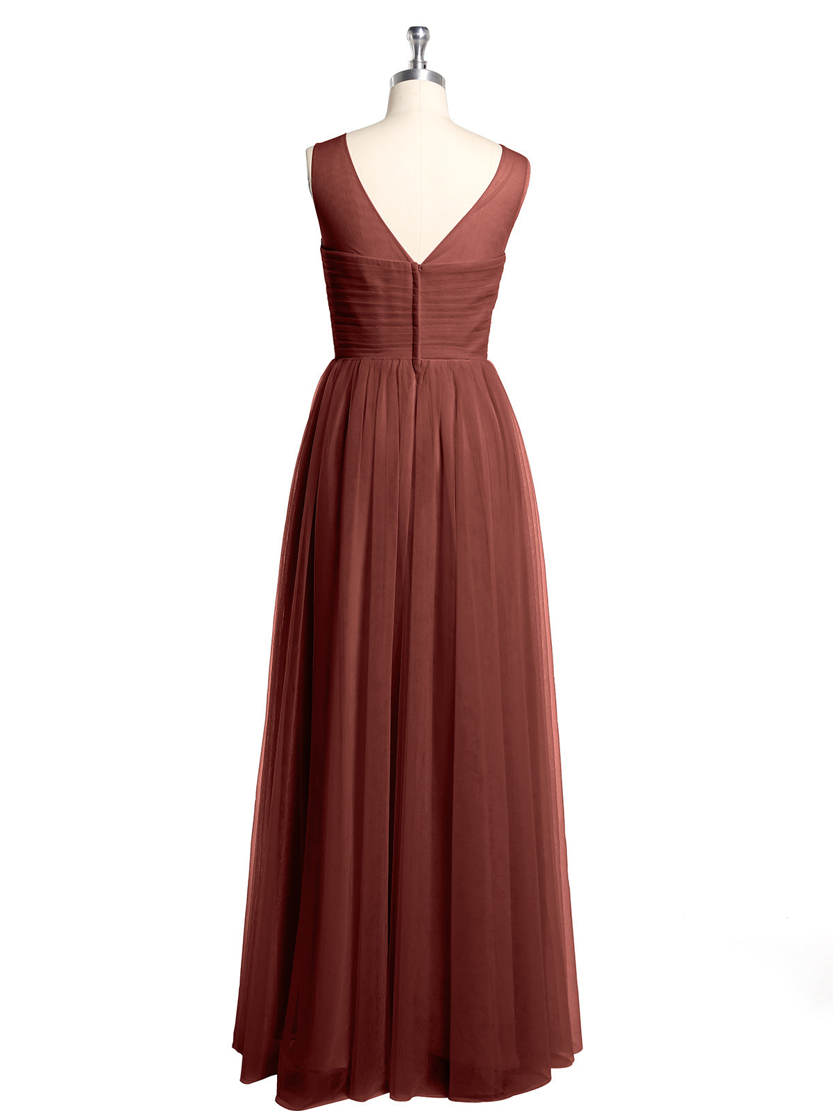 Vestidos de dama de honor de tul cruzado con escote ilusión Terracota