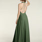Vestidos largos de dama de honor estilo halter de chiffon con espalda baja Verde Oliva Tallas Grandes