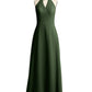Vestidos largos de dama de honor estilo halter de chiffon con espalda baja Verde Oliva Tallas Grandes
