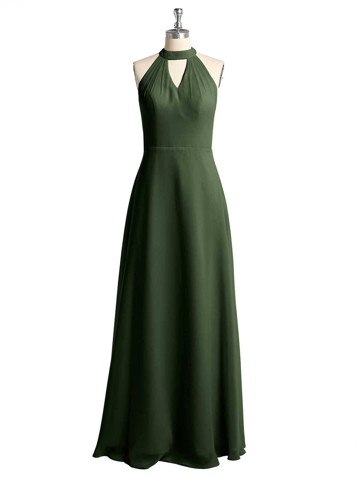 Vestidos largos de dama de honor estilo halter de chiffon con espalda baja Verde Oliva Tallas Grandes