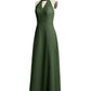 Vestidos largos de dama de honor estilo halter de chiffon con espalda baja Verde Oliva Tallas Grandes