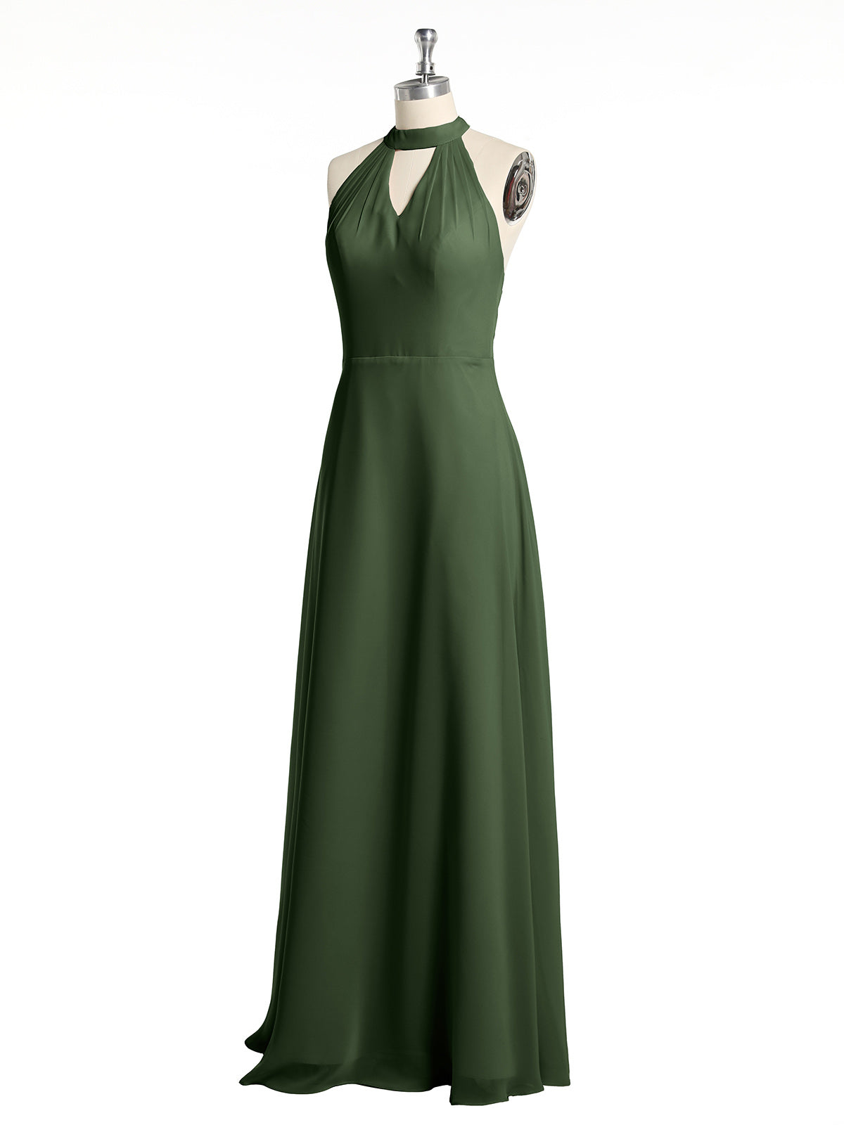 Vestidos largos de dama de honor estilo halter de chiffon con espalda baja Verde Oliva Tallas Grandes