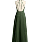 Vestidos largos de dama de honor estilo halter de chiffon con espalda baja Verde Oliva Tallas Grandes