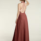 Vestidos largos de dama de honor estilo halter de chiffon con espalda baja Terracota Tallas Grandes