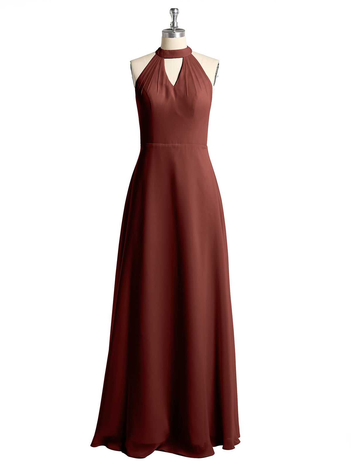 Vestidos largos de dama de honor estilo halter de chiffon con espalda baja Terracota