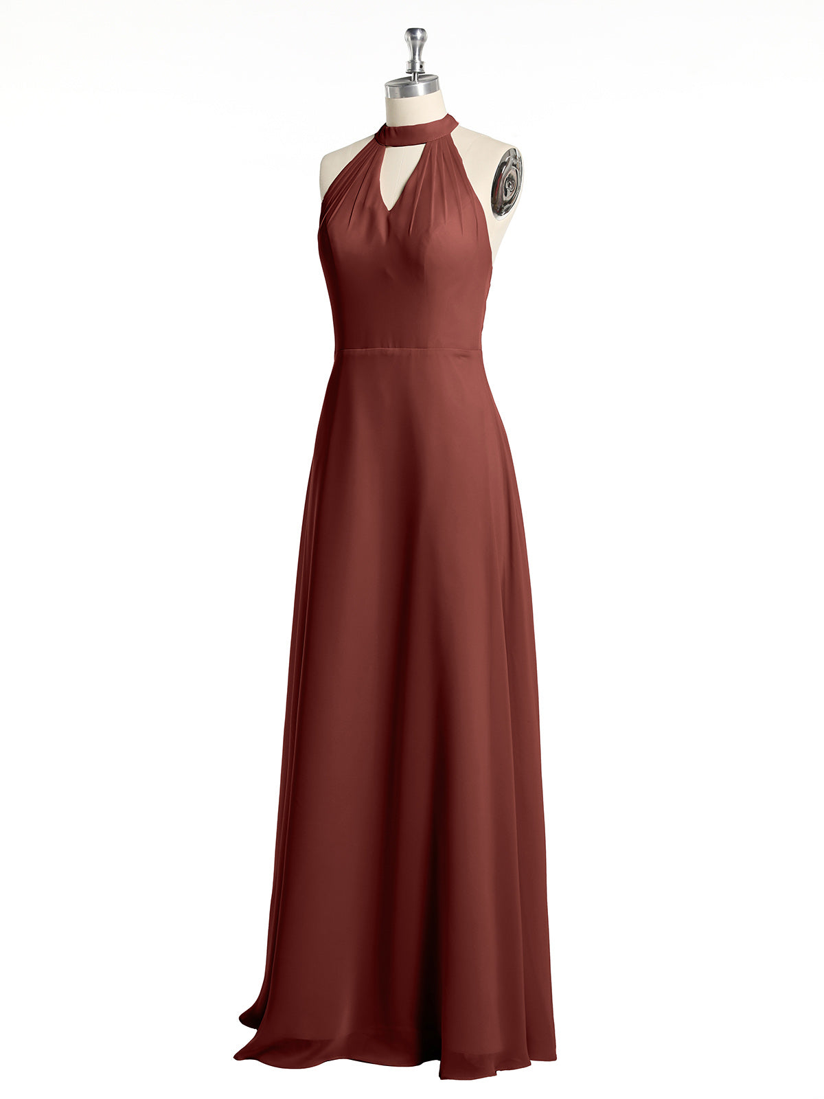 Vestidos largos de dama de honor estilo halter de chiffon con espalda baja Terracota Tallas Grandes