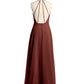 Vestidos largos de dama de honor estilo halter de chiffon con espalda baja Terracota Tallas Grandes