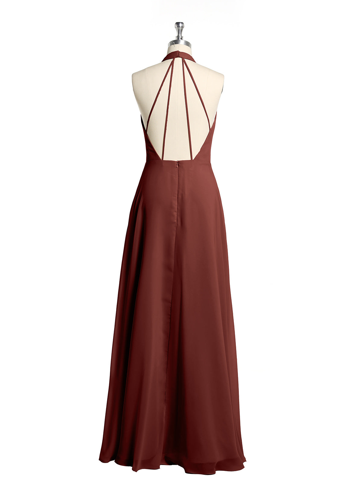 Vestidos largos de dama de honor estilo halter de chiffon con espalda baja Terracota Tallas Grandes
