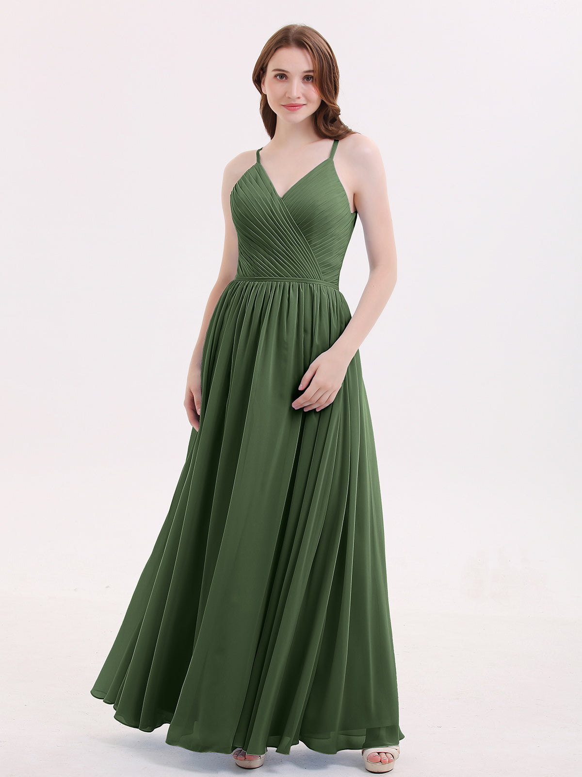 Tiffany Espalda Abierta Gasa Vestido Con Escote En V Verde Oliva Tallas Grandes