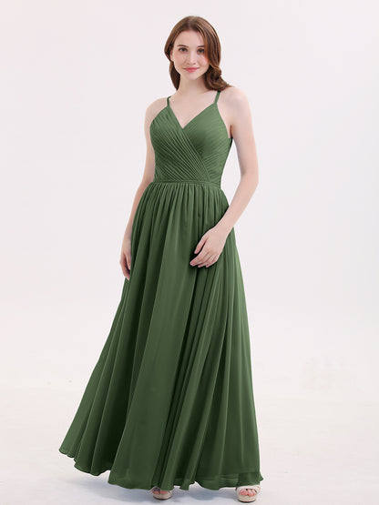 Tiffany Espalda Abierta Gasa Vestido Con Escote En V Verde Oliva Tallas Grandes