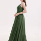 Tiffany Espalda Abierta Gasa Vestido Con Escote En V Verde Oliva Tallas Grandes