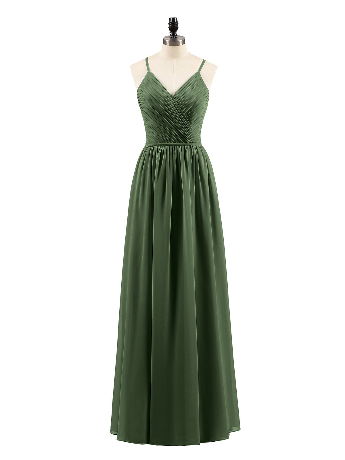 Tiffany Espalda Abierta Gasa Vestido Con Escote En V Verde Oliva Tallas Grandes