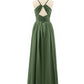 Tiffany Espalda Abierta Gasa Vestido Con Escote En V Verde Oliva Tallas Grandes