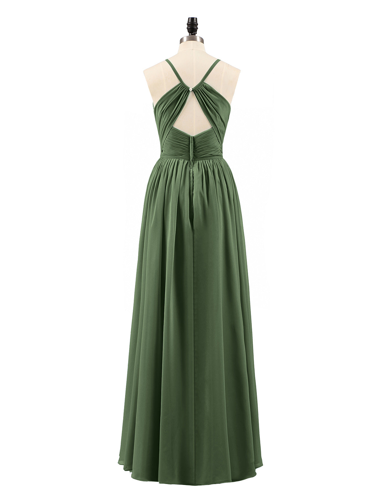 Tiffany Espalda Abierta Gasa Vestido Con Escote En V Verde Oliva Tallas Grandes